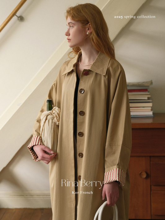 Oversized Minimal Coat With Striped Cuffs