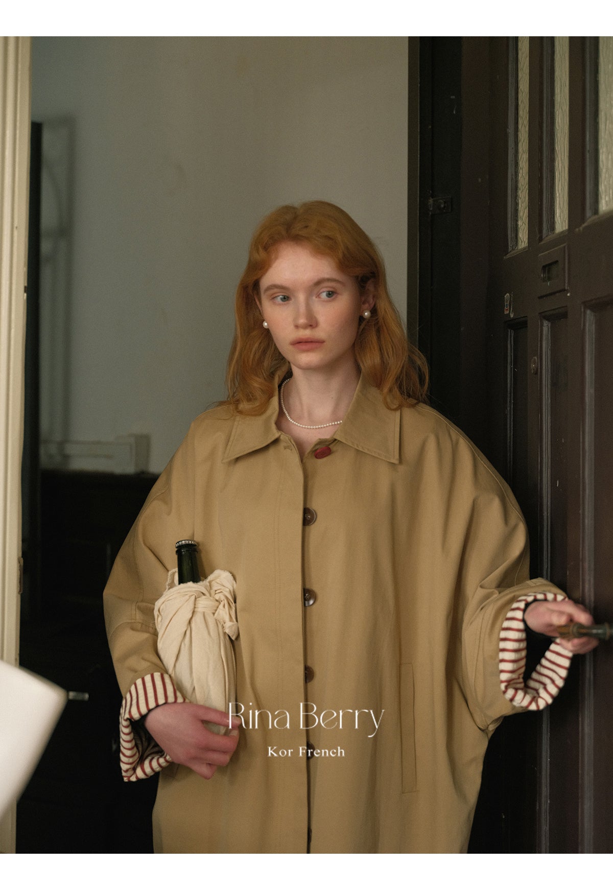 Oversized Minimal Coat With Striped Cuffs