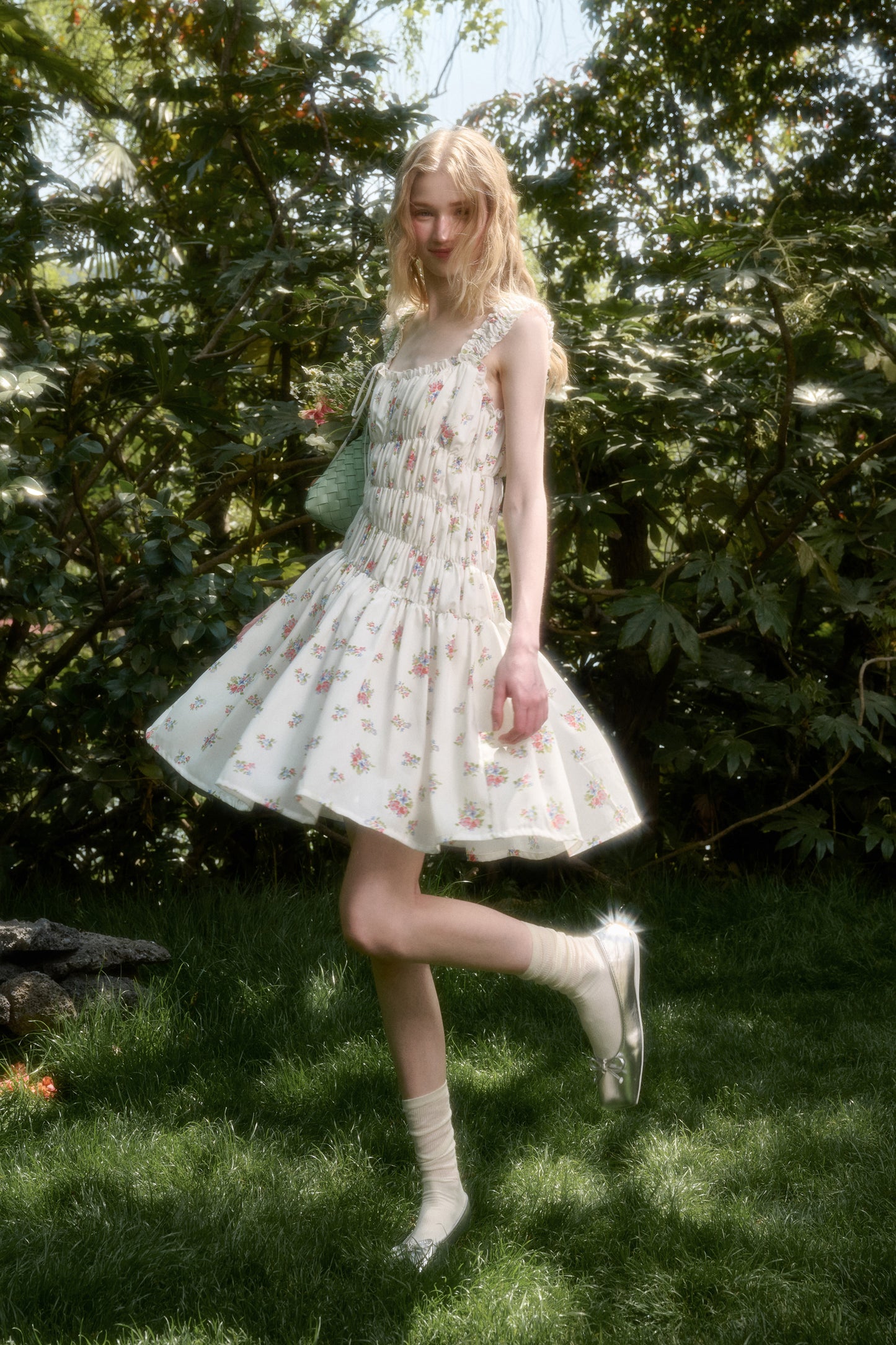 Asymmetric Floral Ruched Sleeveless Short Dress