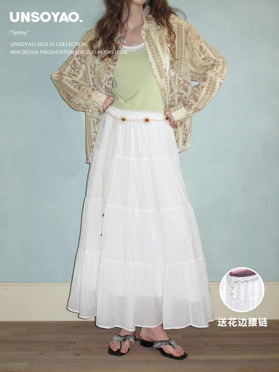 Tiered Maxi Skirt With Waist Ruffle