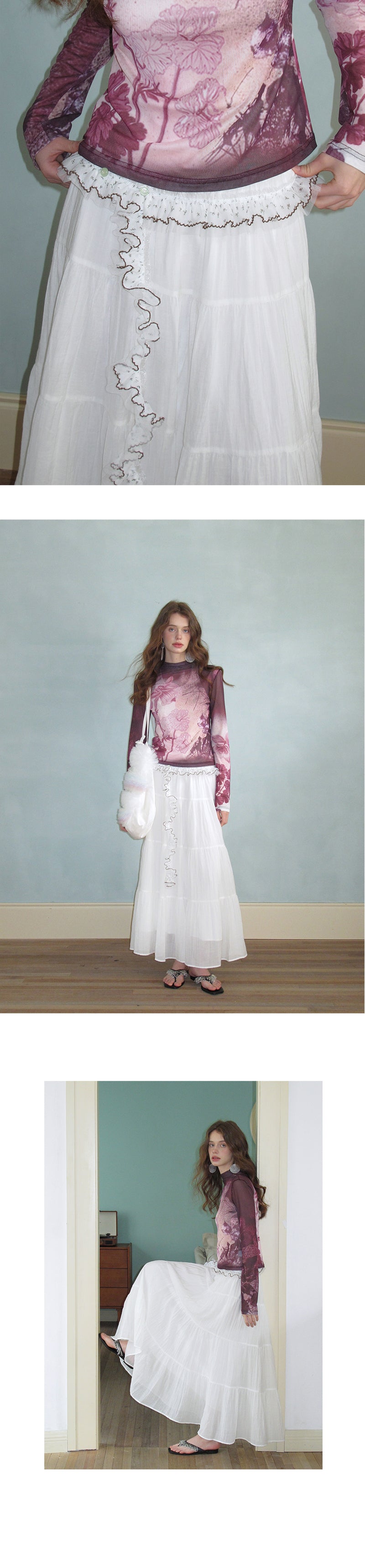 Tiered Maxi Skirt With Waist Ruffle