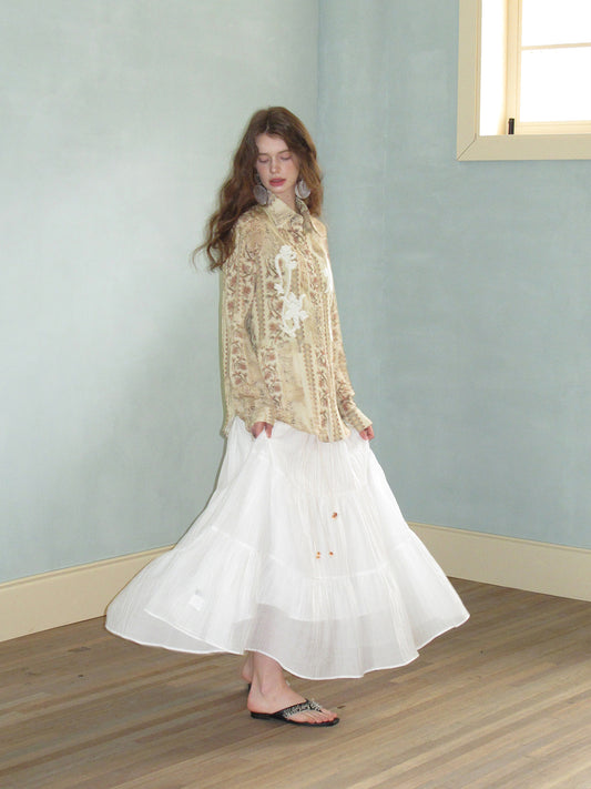 Tiered Maxi Skirt With Waist Ruffle