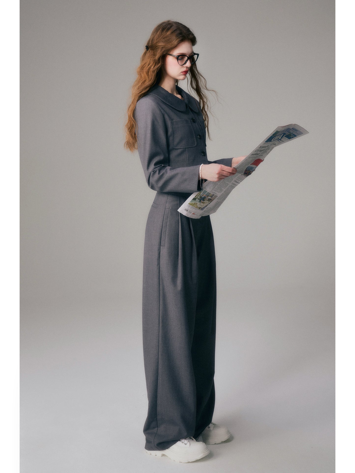 Straight Wide-Leg Tailored Pants With Logo Charm