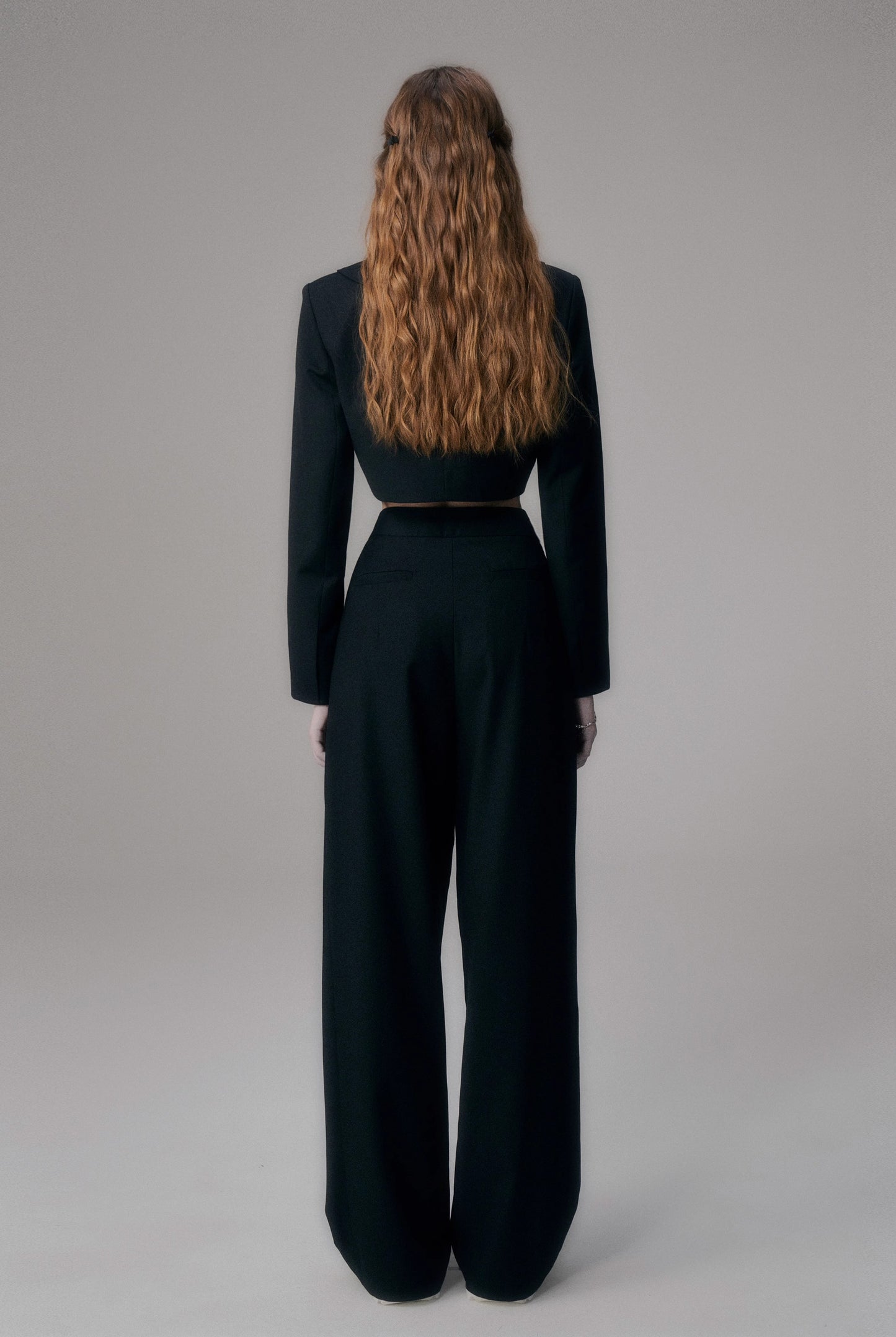 Straight Wide-Leg Tailored Pants With Logo Charm