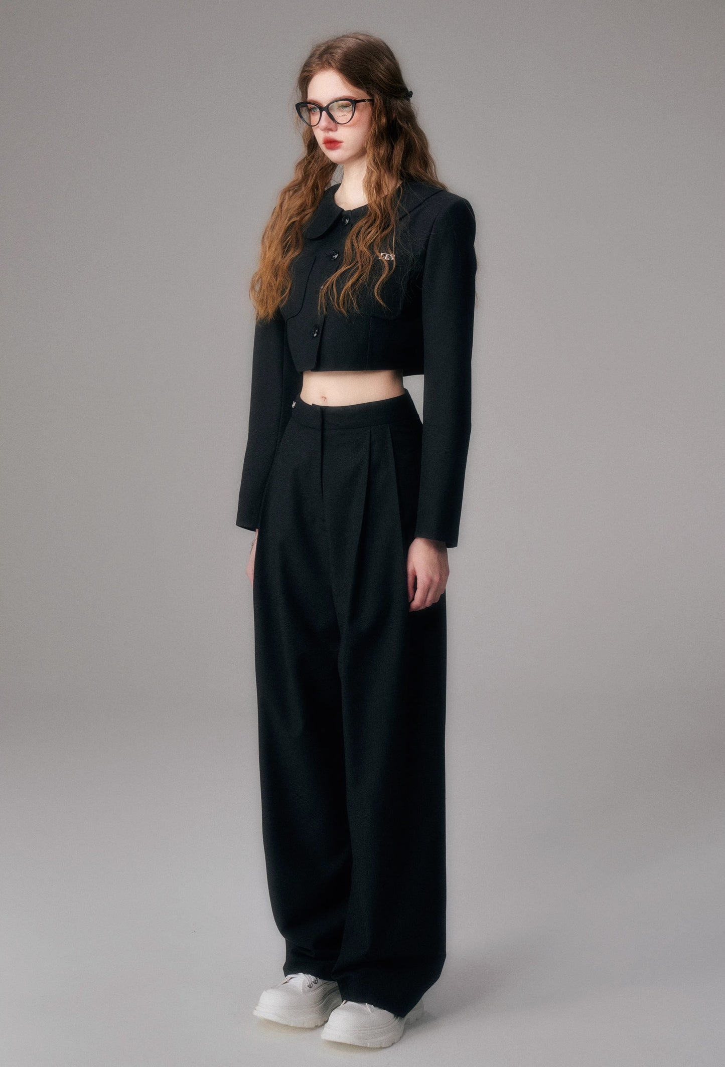 Straight Wide-Leg Tailored Pants With Logo Charm