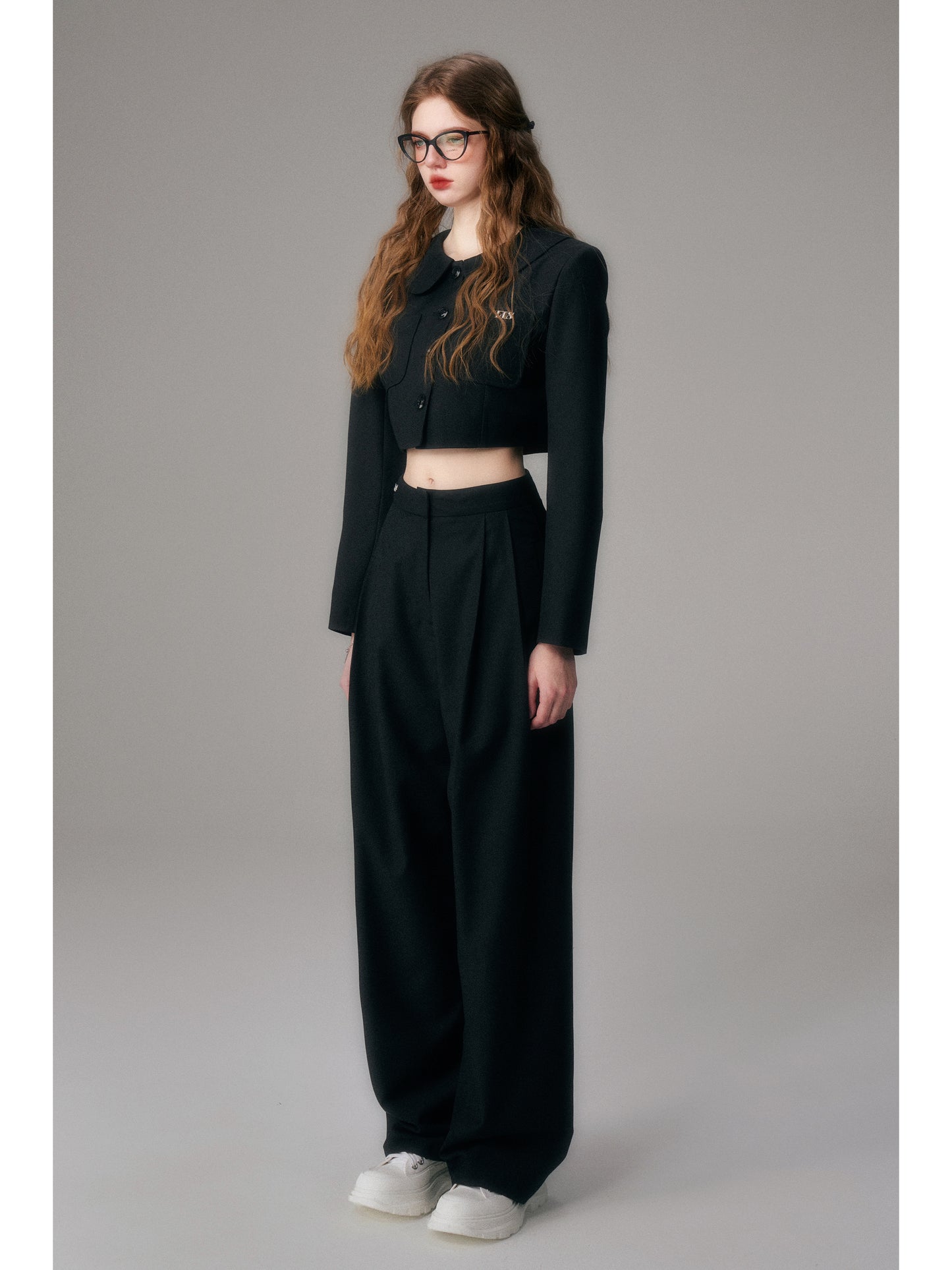 Straight Wide-Leg Tailored Pants With Logo Charm