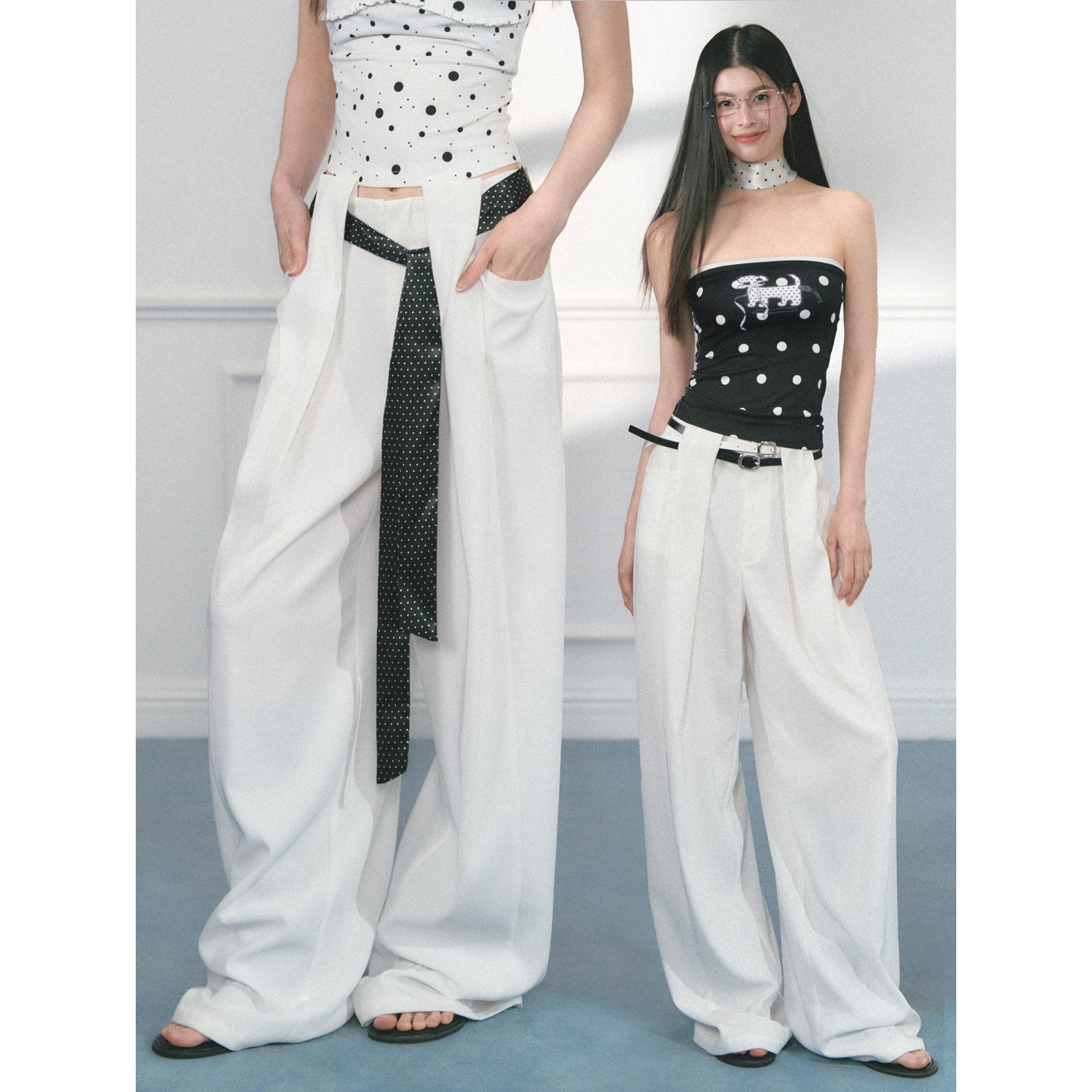 Wide-Leg Pants In Plain And Polka Dot Styles