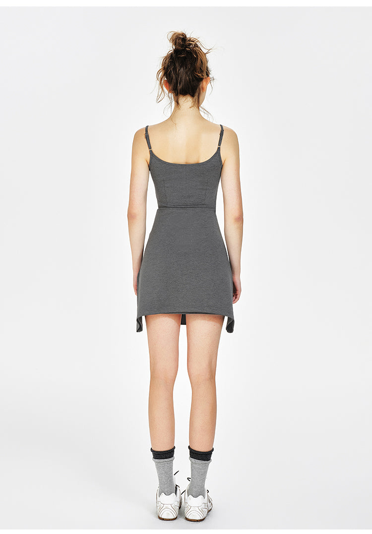 Off-Shoulder Sheer Top, Tie-Front Faux Layered Dress