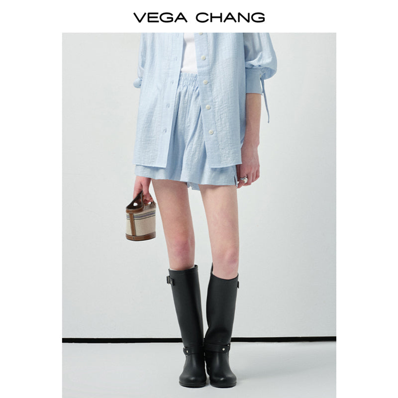 Ribbon-Cuff Shirt & Shorts In Lyocell-Nylon Blend