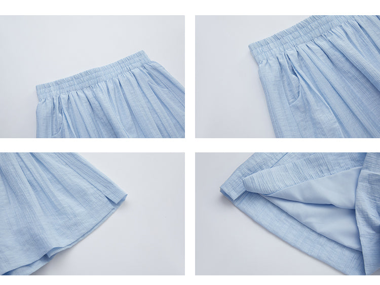 Ribbon-Cuff Shirt & Shorts In Lyocell-Nylon Blend