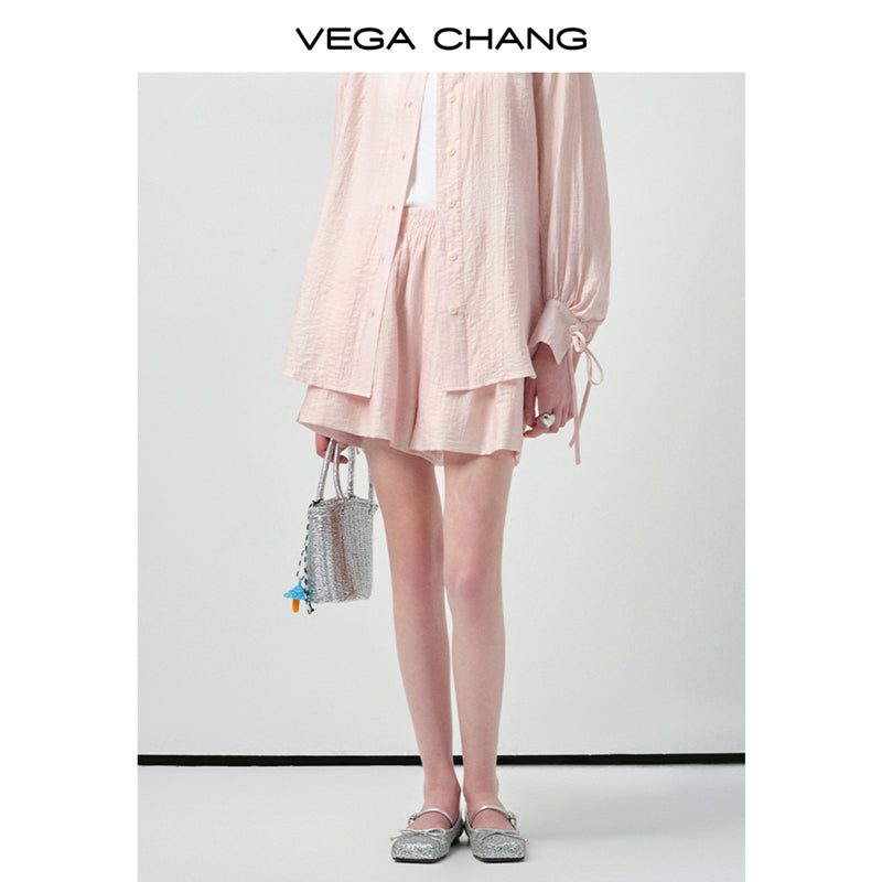 Ribbon-Cuff Shirt & Shorts In Lyocell-Nylon Blend