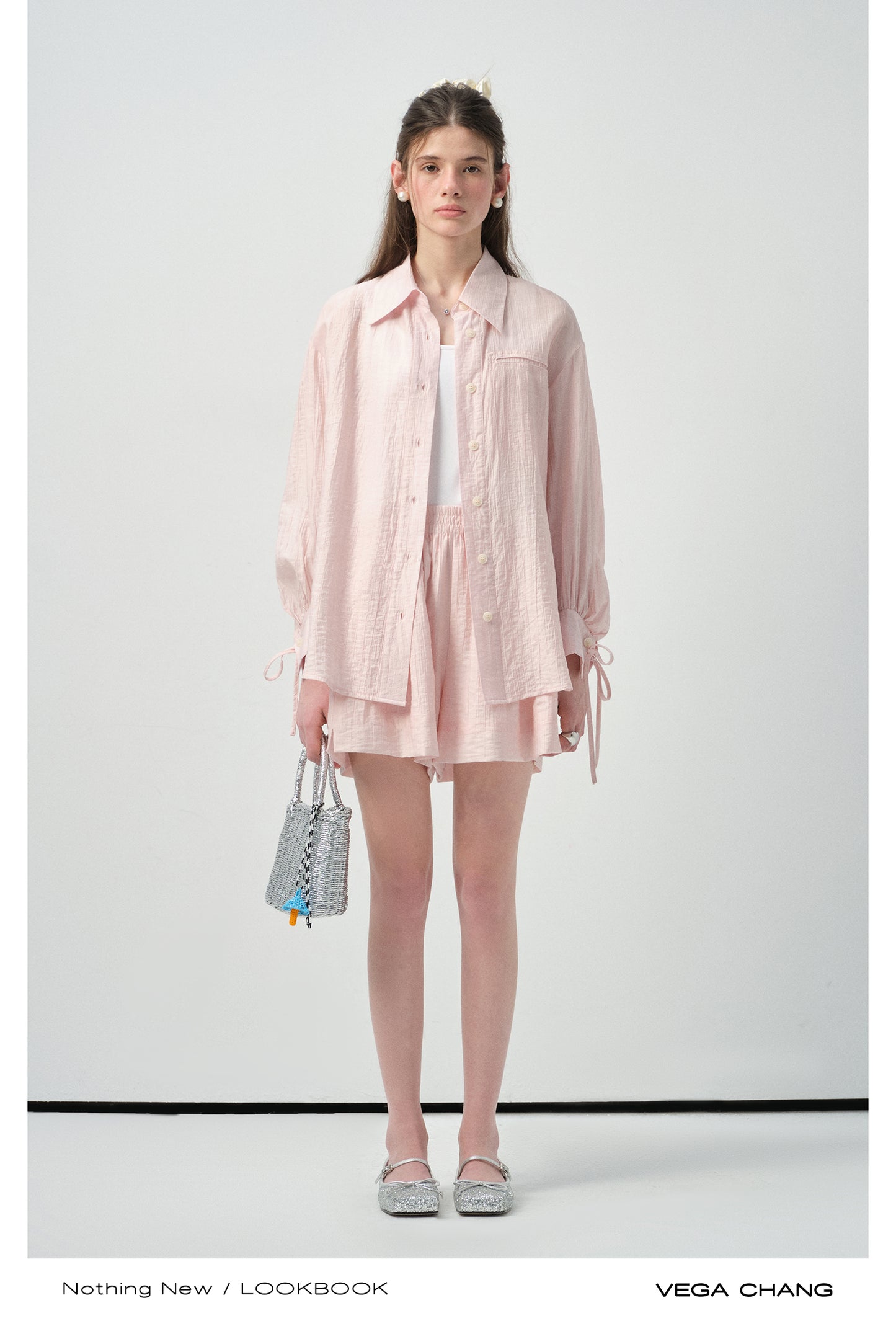 Ribbon-Cuff Shirt & Shorts In Lyocell-Nylon Blend