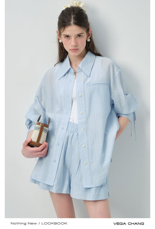 Ribbon-Cuff Shirt & Shorts In Lyocell-Nylon Blend