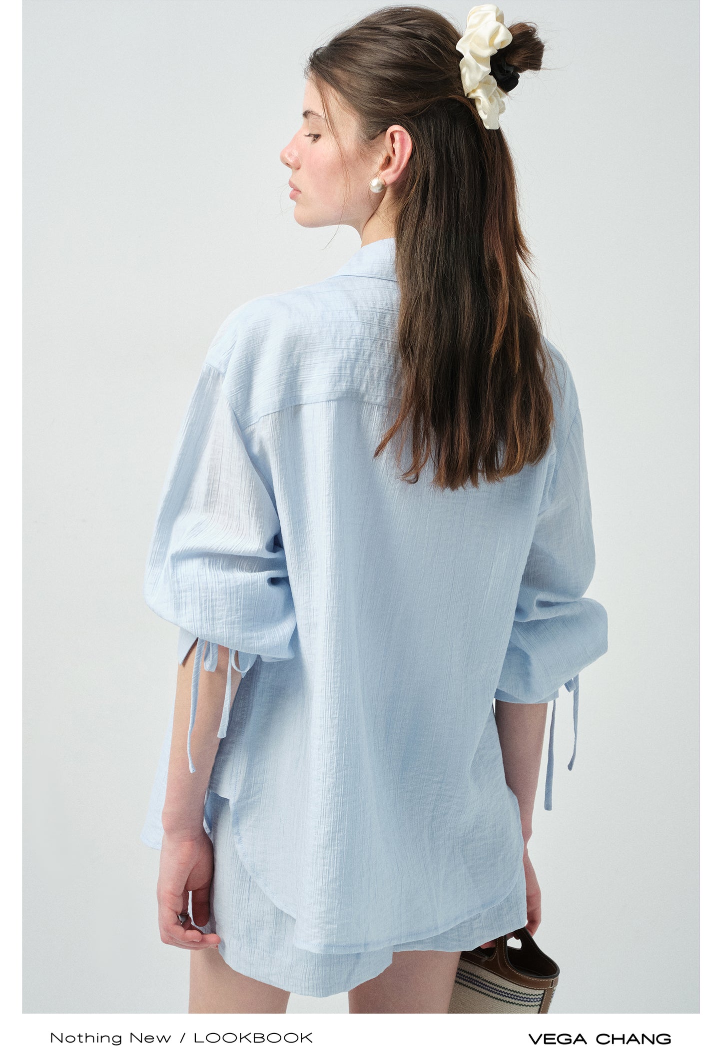 Ribbon-Cuff Shirt & Shorts In Lyocell-Nylon Blend