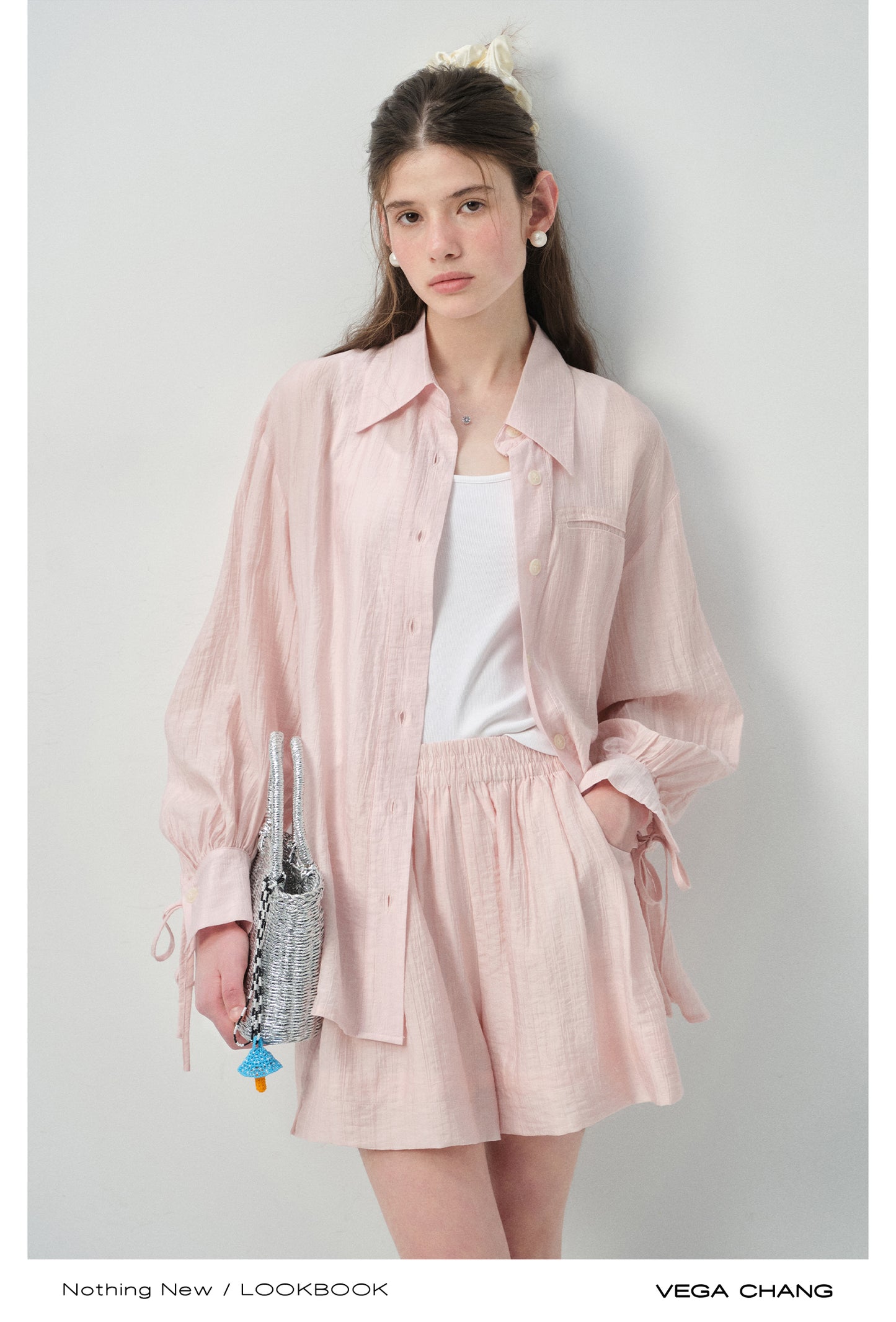 Ribbon-Cuff Shirt & Shorts In Lyocell-Nylon Blend