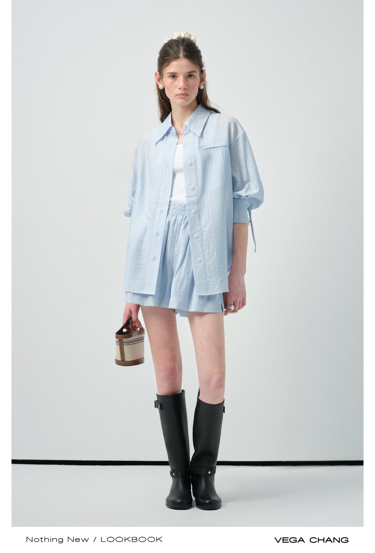 Ribbon-Cuff Shirt & Shorts In Lyocell-Nylon Blend