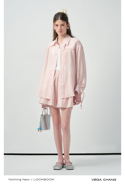 Ribbon-Cuff Shirt & Shorts In Lyocell-Nylon Blend