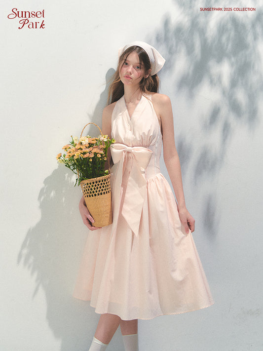 Halter Neck Dress With Detachable Large Bow