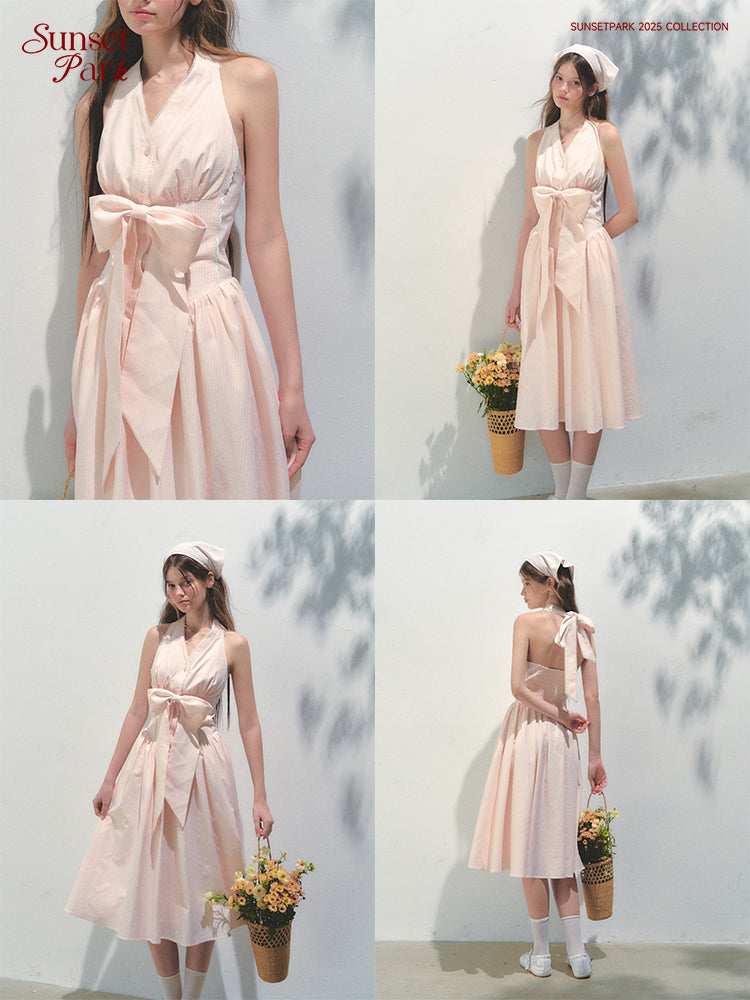 Halter Neck Dress With Detachable Large Bow