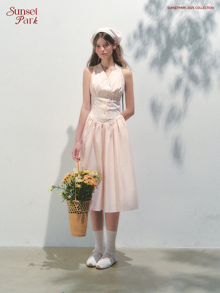 Halter Neck Dress With Detachable Large Bow