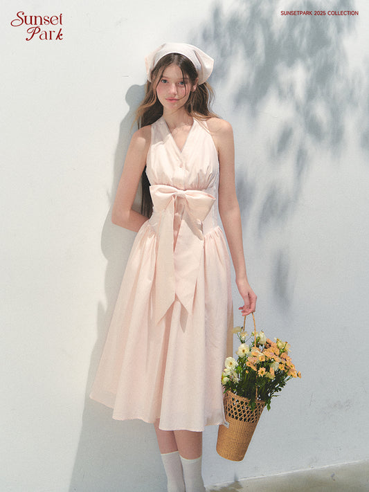 Halter Neck Dress With Detachable Large Bow