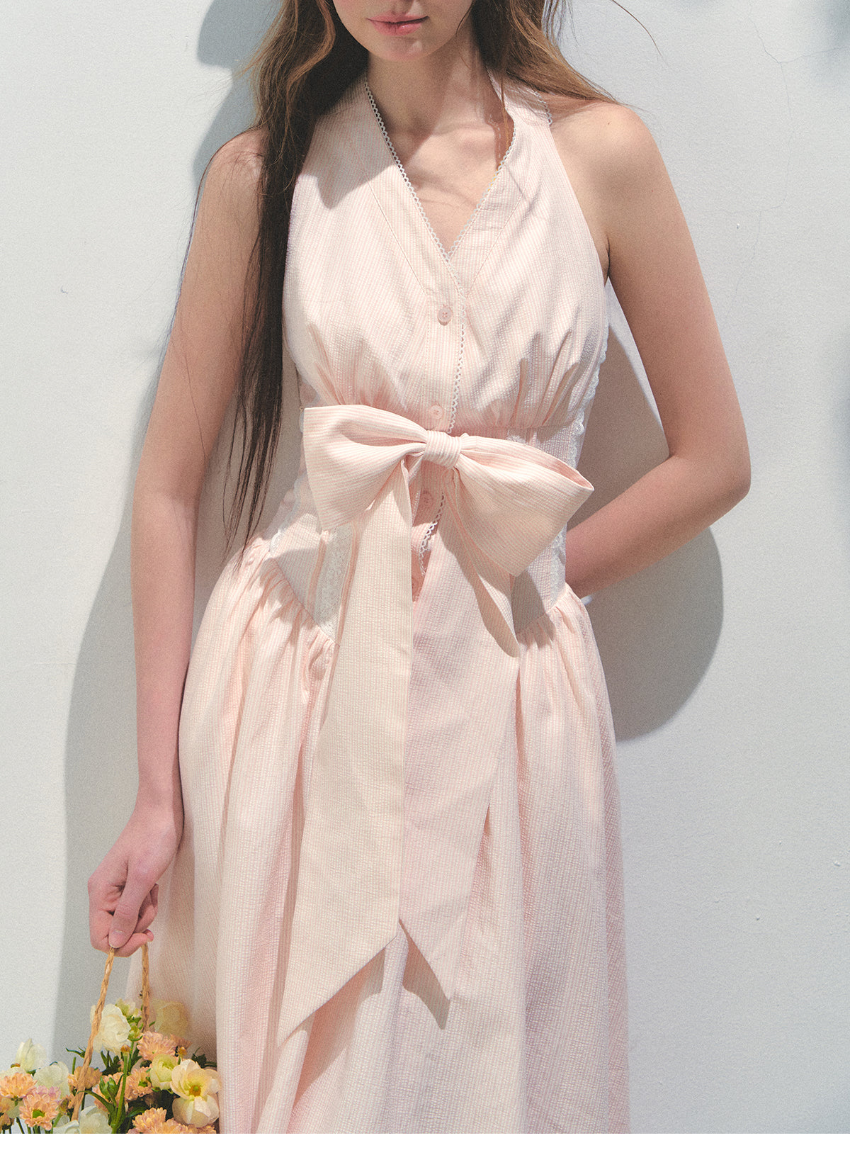 Halter Neck Dress With Detachable Large Bow