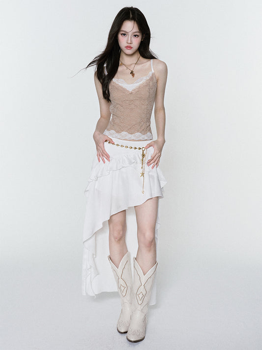 Asymmetric Ruffled High-Low Hem Skirt