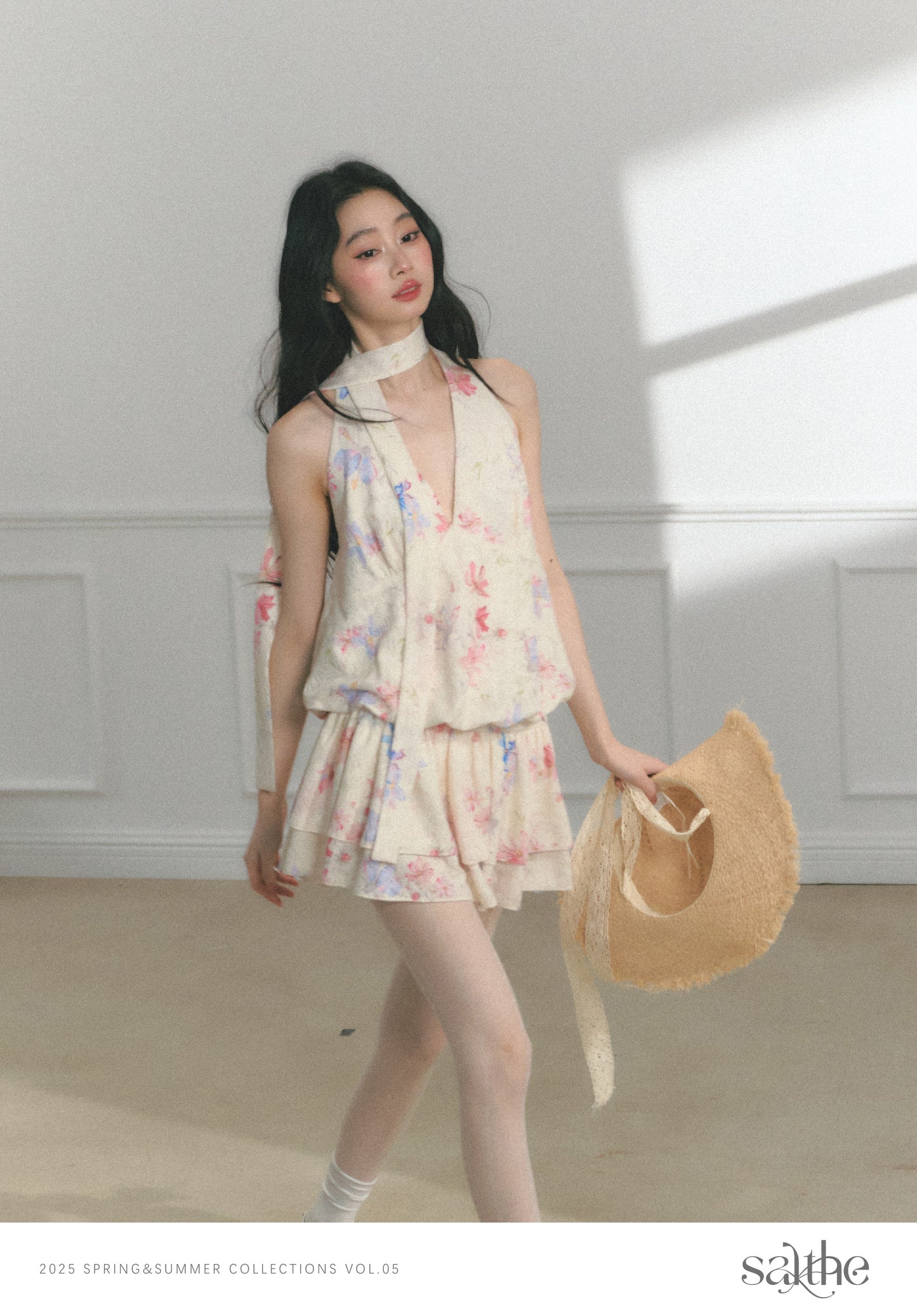 Floral Halter Dress With Cinched Waist