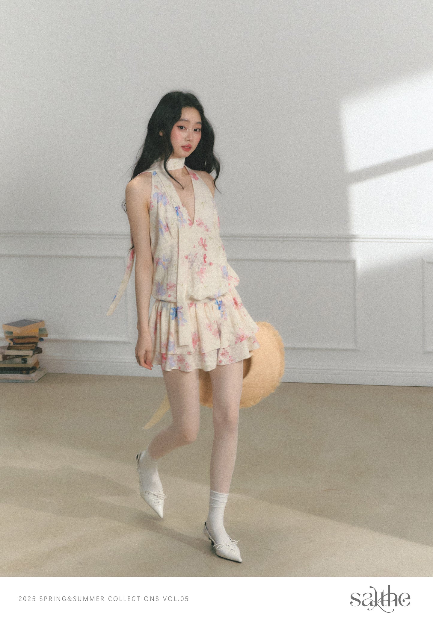 Floral Halter Dress With Cinched Waist