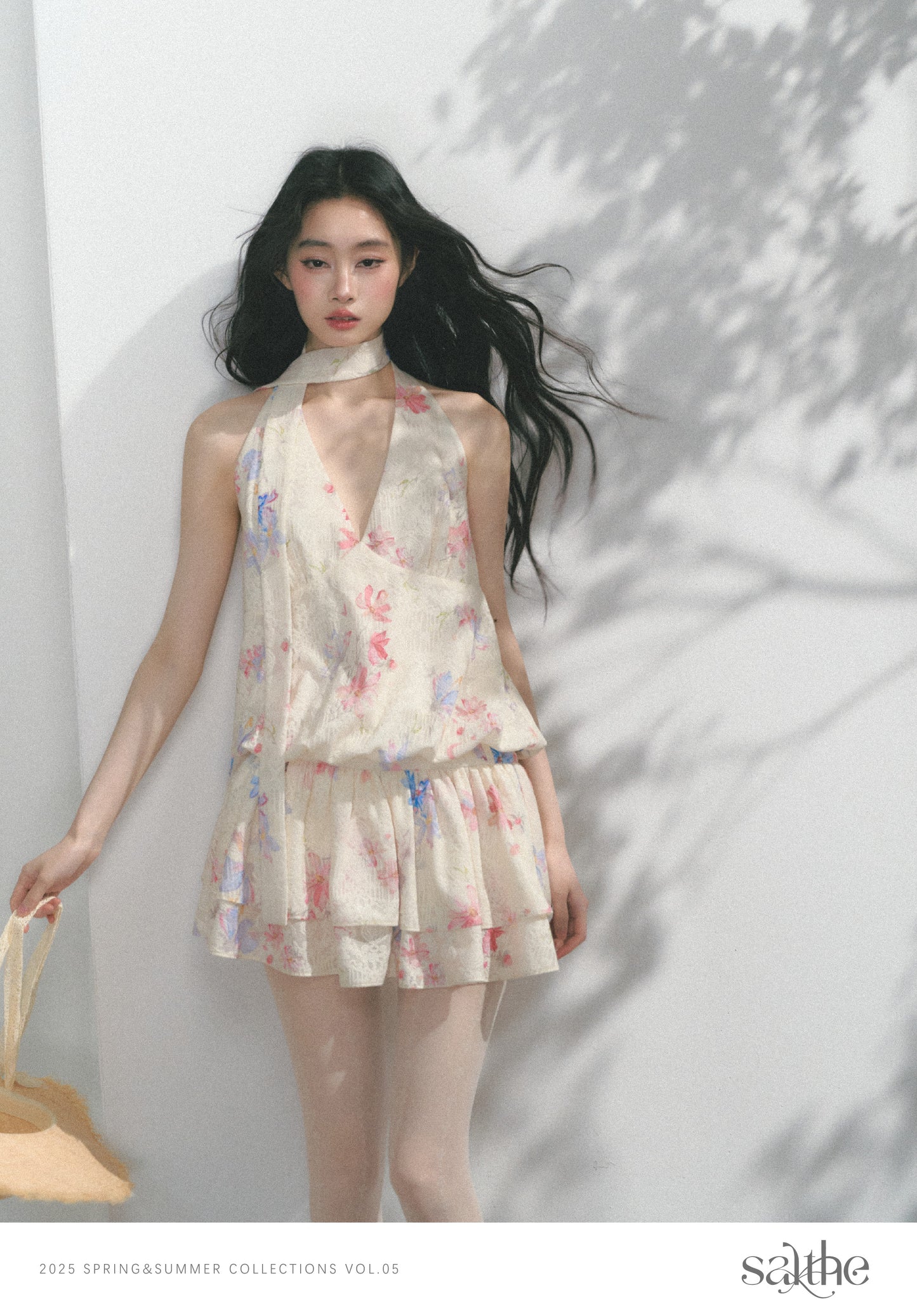 Floral Halter Dress With Cinched Waist