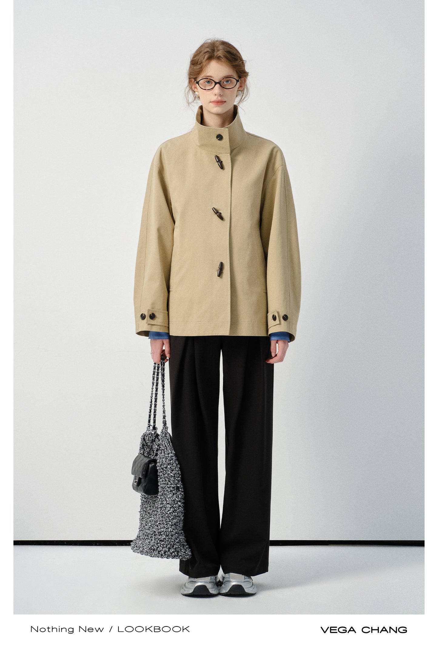 Stand Collar Jacket With Horn Toggle Closures