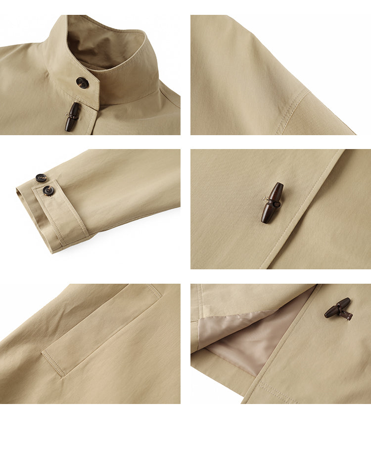 Stand Collar Jacket With Horn Toggle Closures