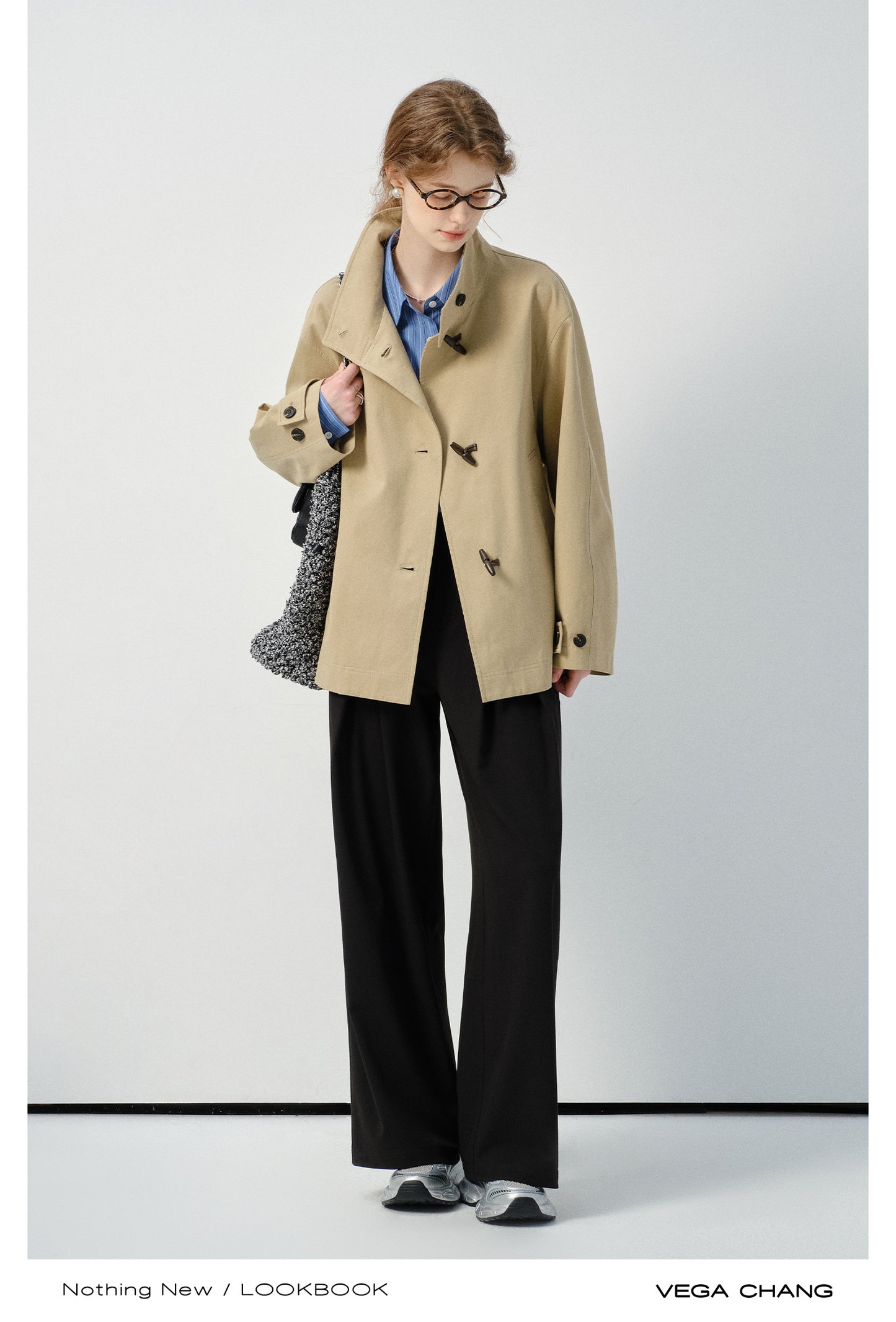 Stand Collar Jacket With Horn Toggle Closures