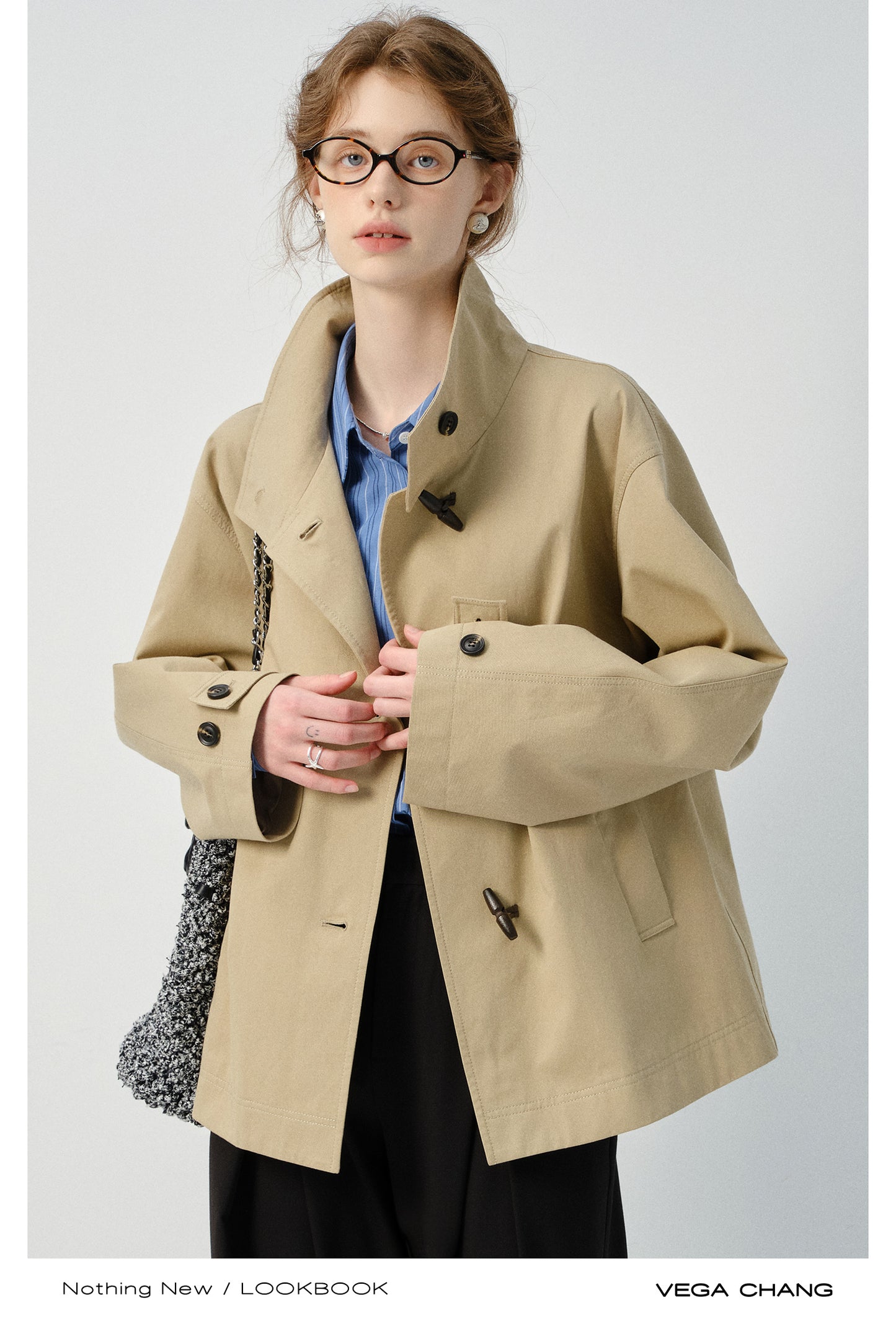 Stand Collar Jacket With Horn Toggle Closures