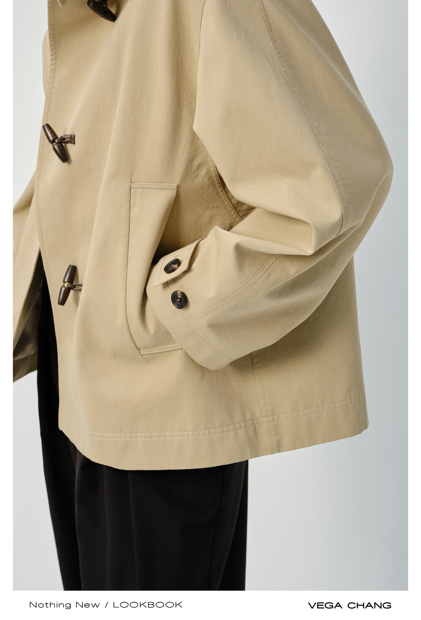 Stand Collar Jacket With Horn Toggle Closures