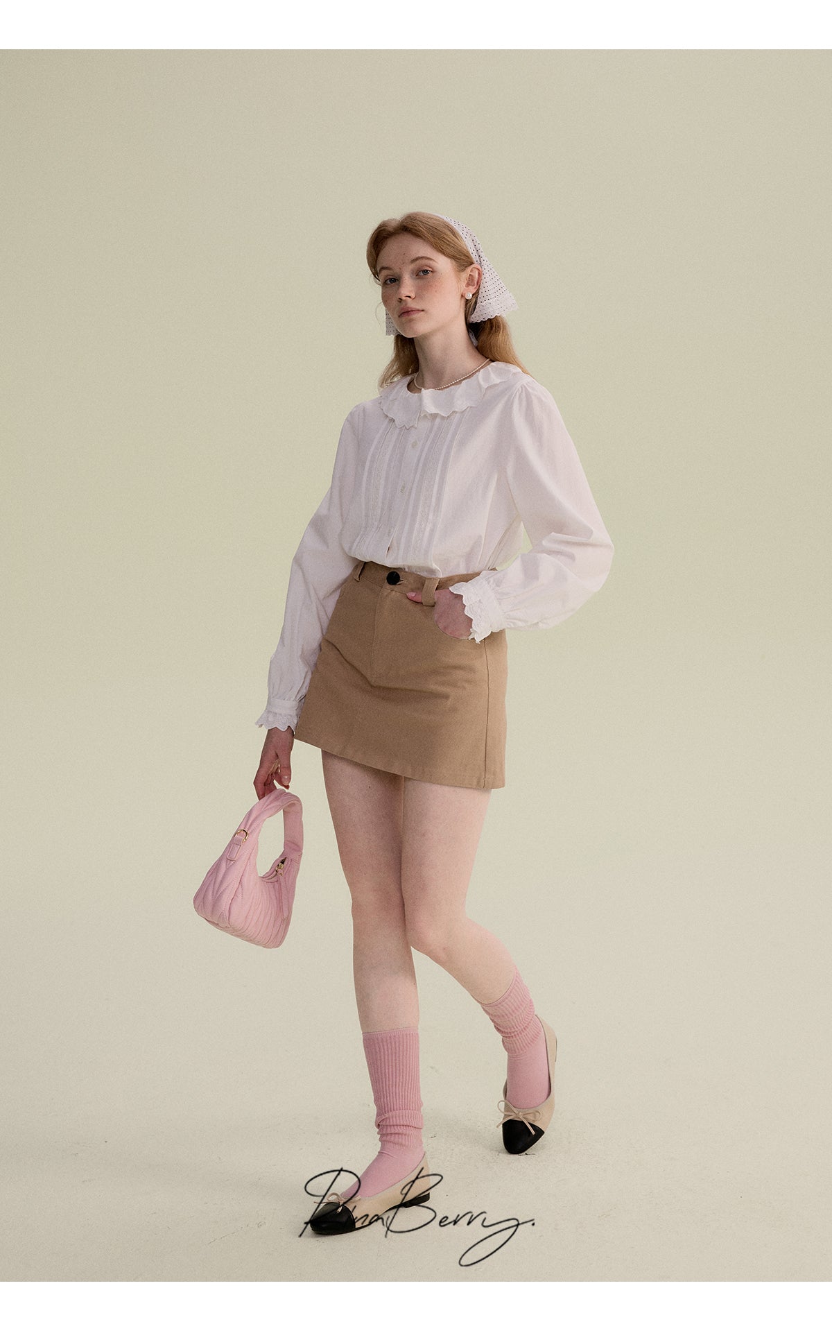 Scalloped Lace Collar Blouse With Pleated Front