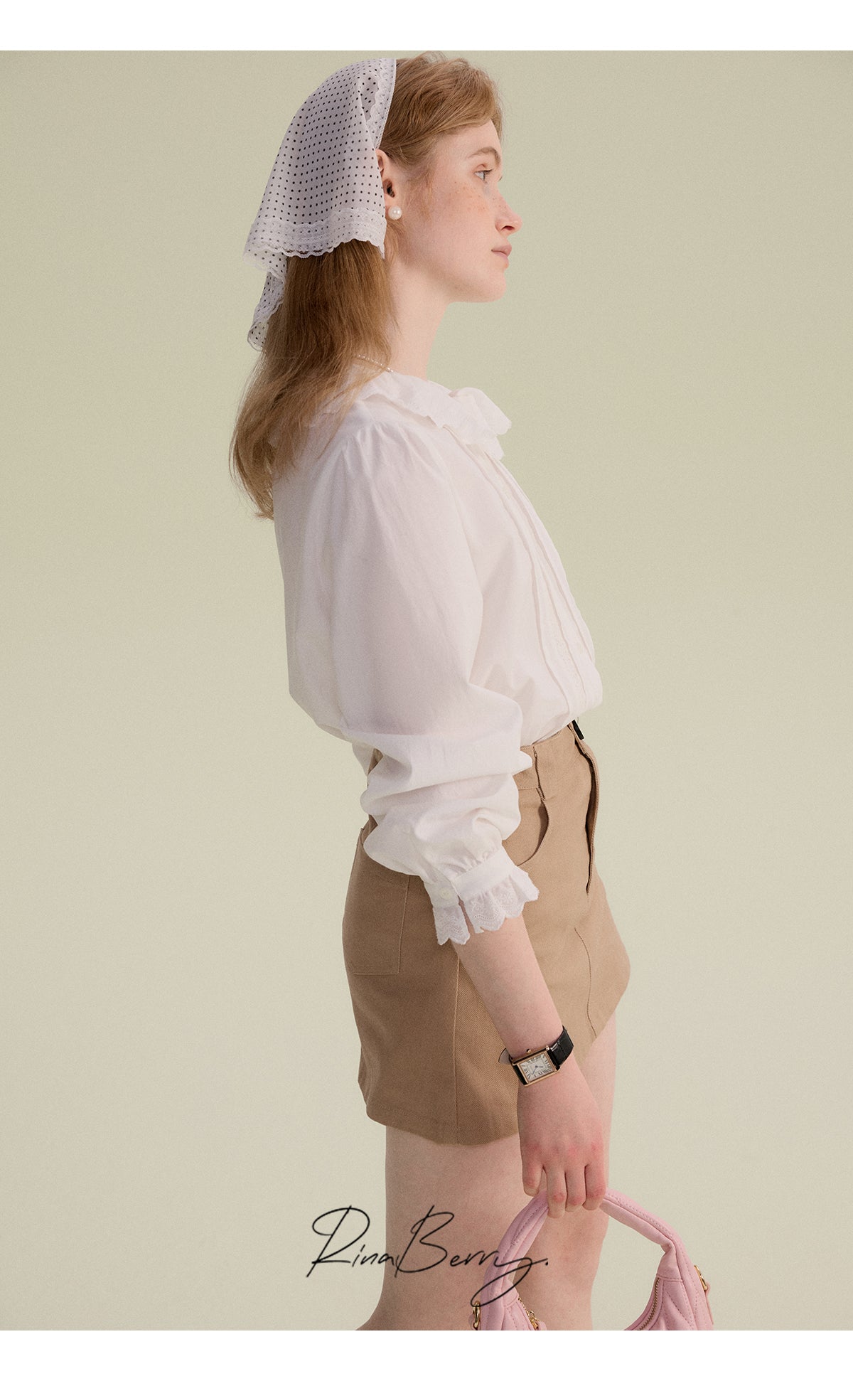Scalloped Lace Collar Blouse With Pleated Front