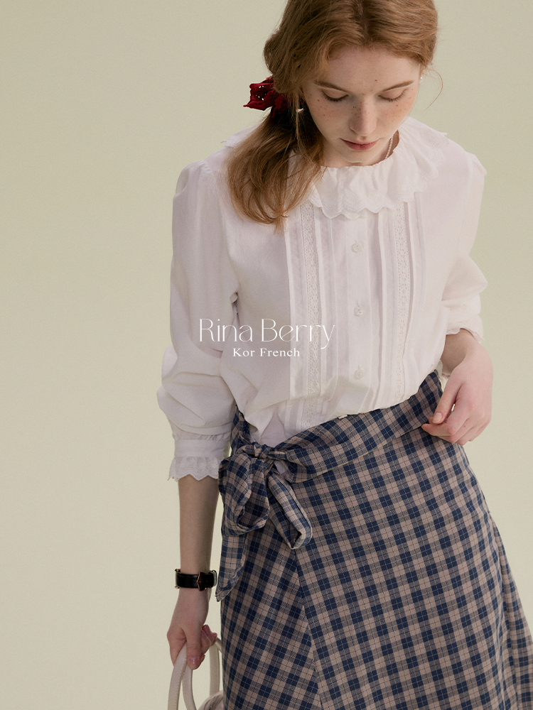 Scalloped Lace Collar Blouse With Pleated Front