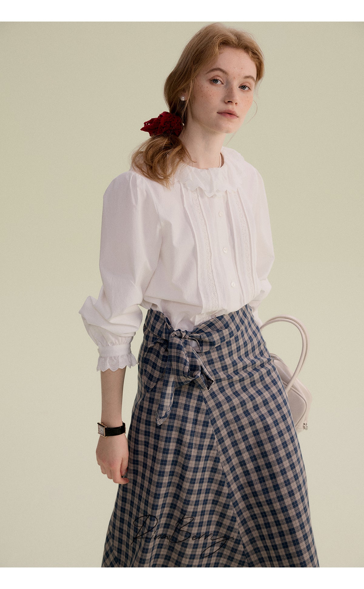 Scalloped Lace Collar Blouse With Pleated Front