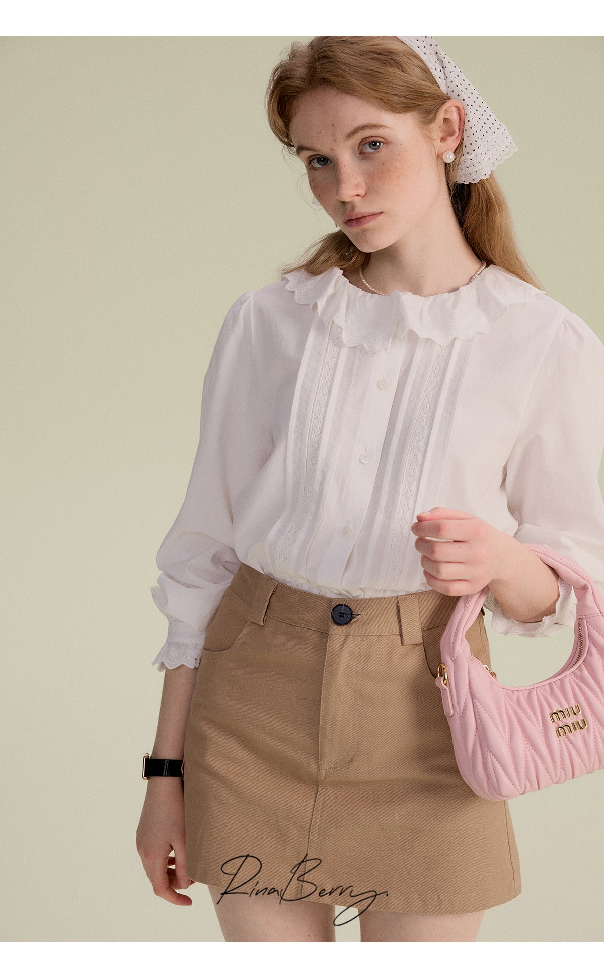 Scalloped Lace Collar Blouse With Pleated Front