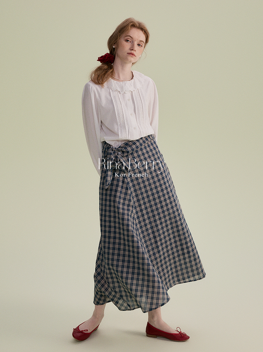 Scalloped Lace Collar Blouse With Pleated Front