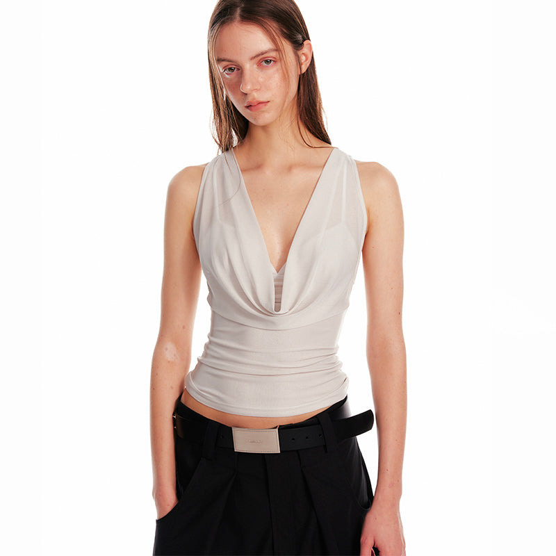 Draped Slim-Fit Top & Bra Set
