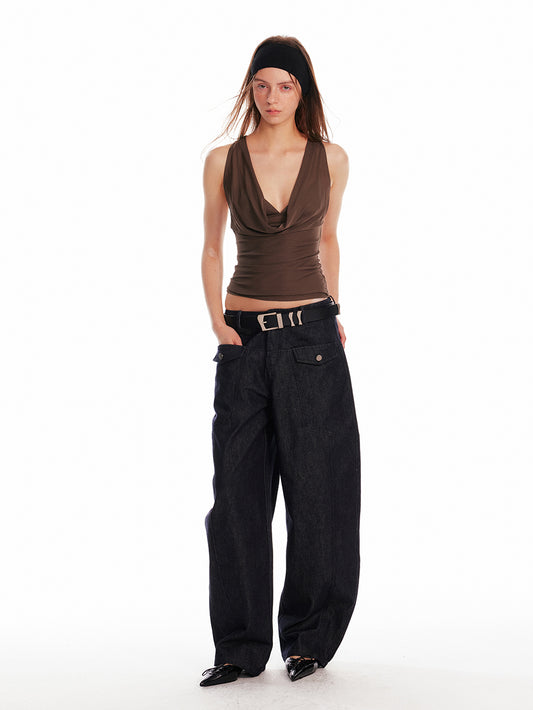 Draped Slim-Fit Top & Bra Set