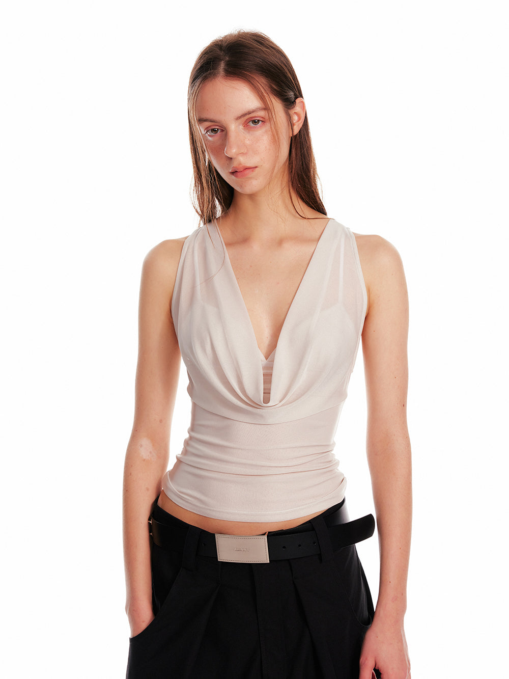 Draped Slim-Fit Top & Bra Set