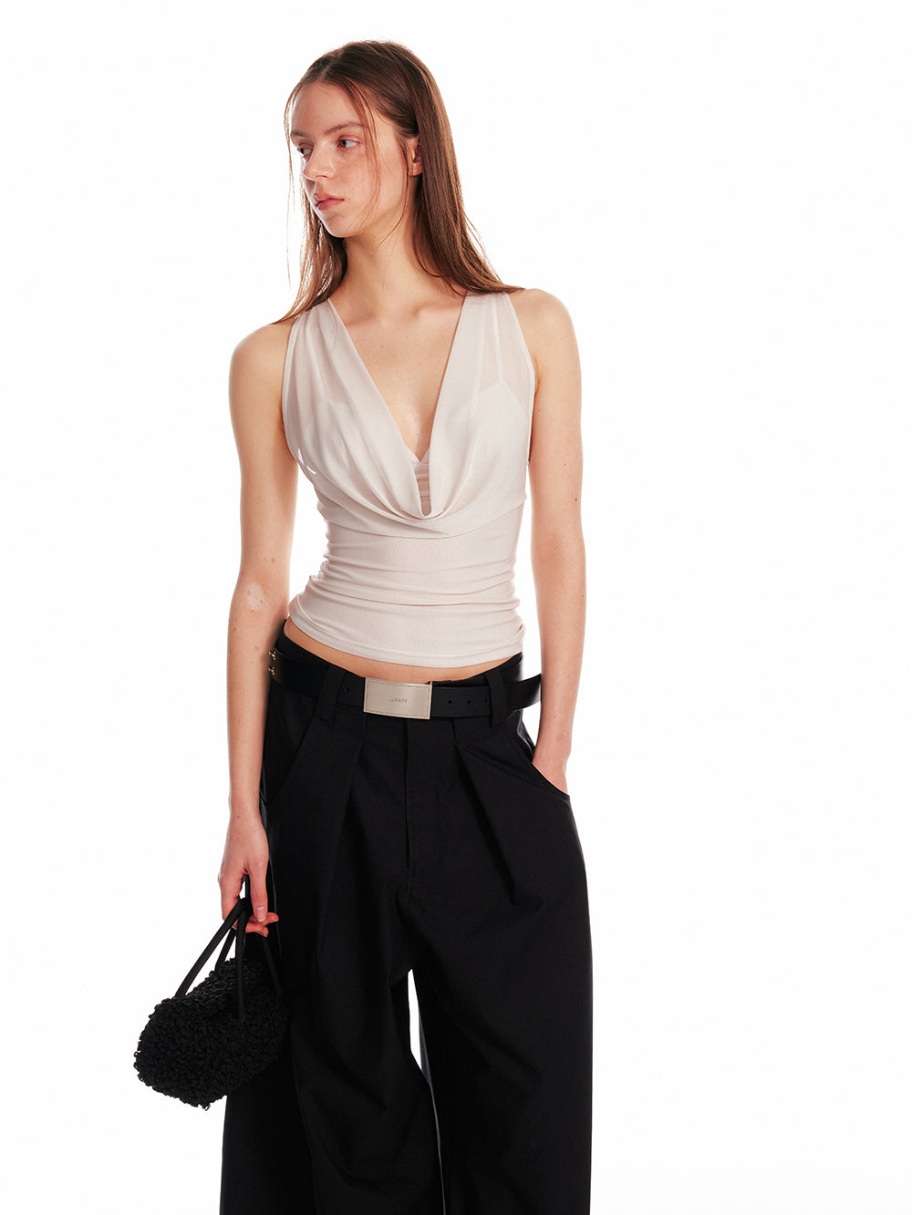 Draped Slim-Fit Top & Bra Set