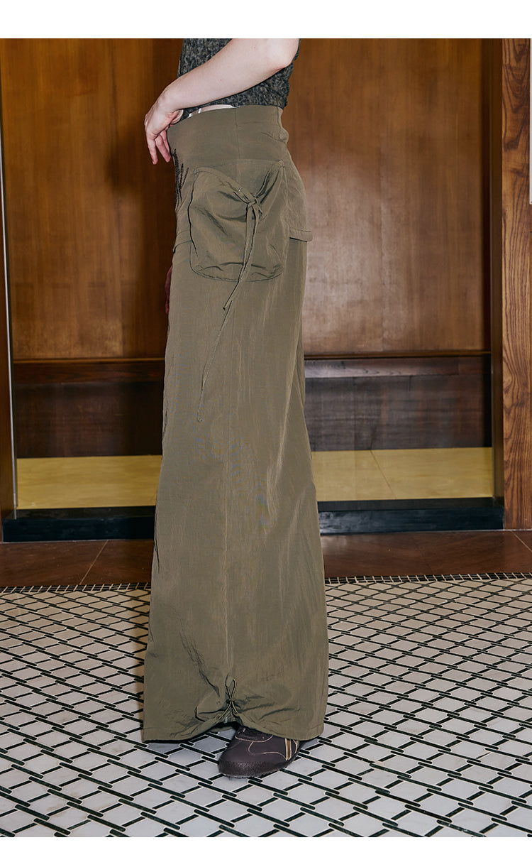 Wide-Leg Overlay Pants With Utility Pockets