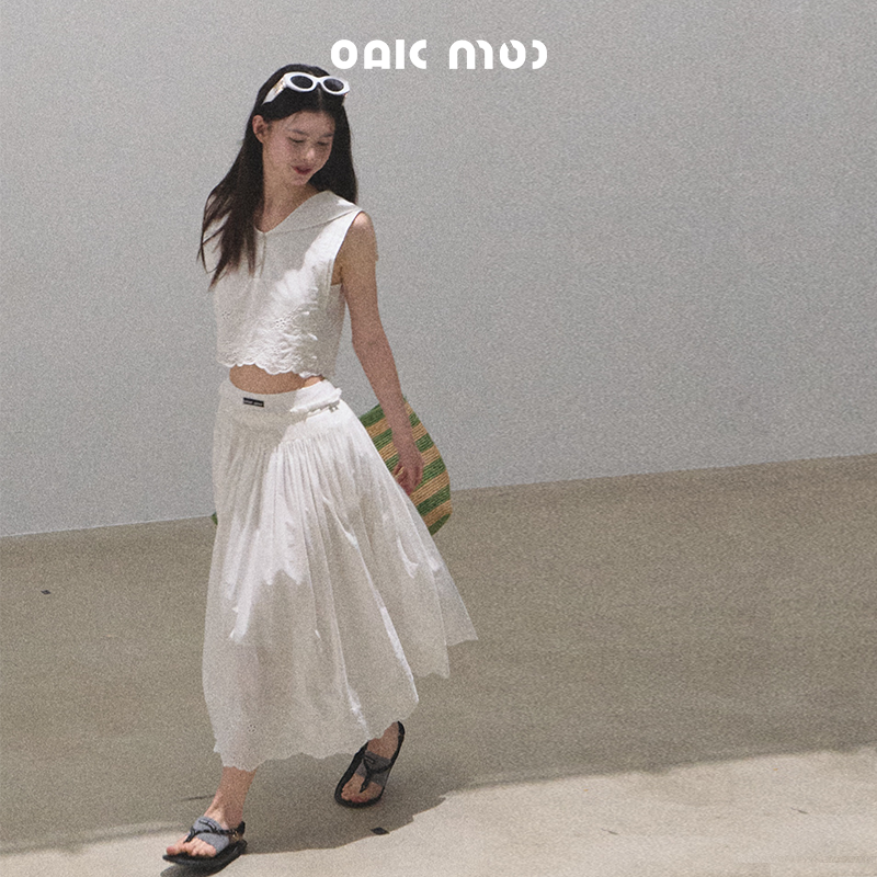 Sailor Collar Crop Shirt & Gathered Skirt