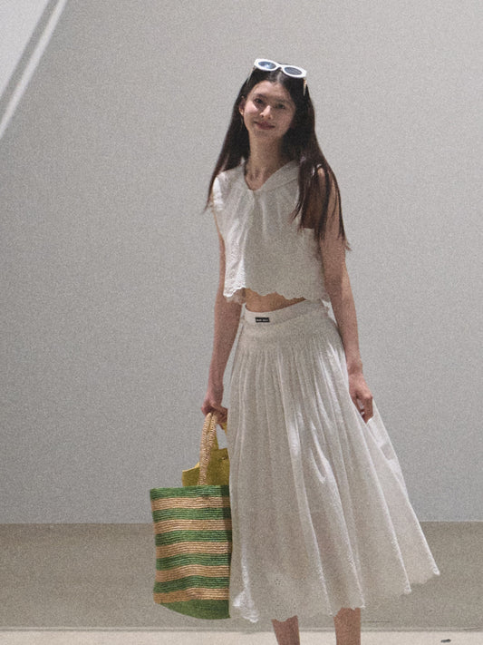 Sailor Collar Crop Shirt & Gathered Skirt