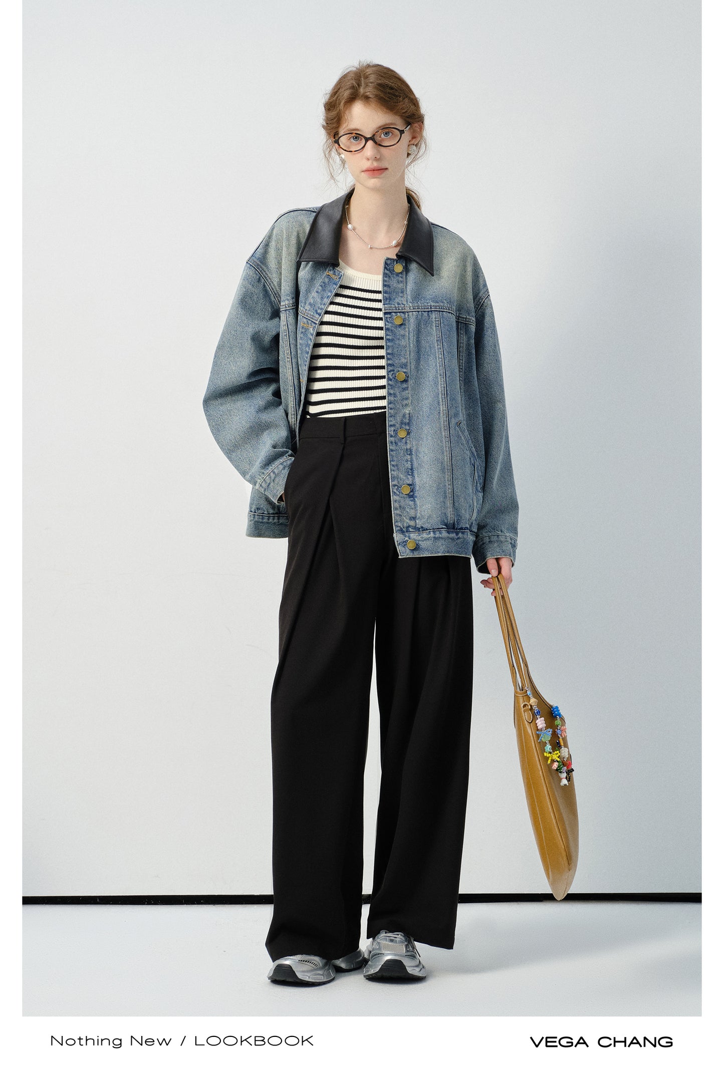 Denim Jacket With Contrasting Faux Leather Collar