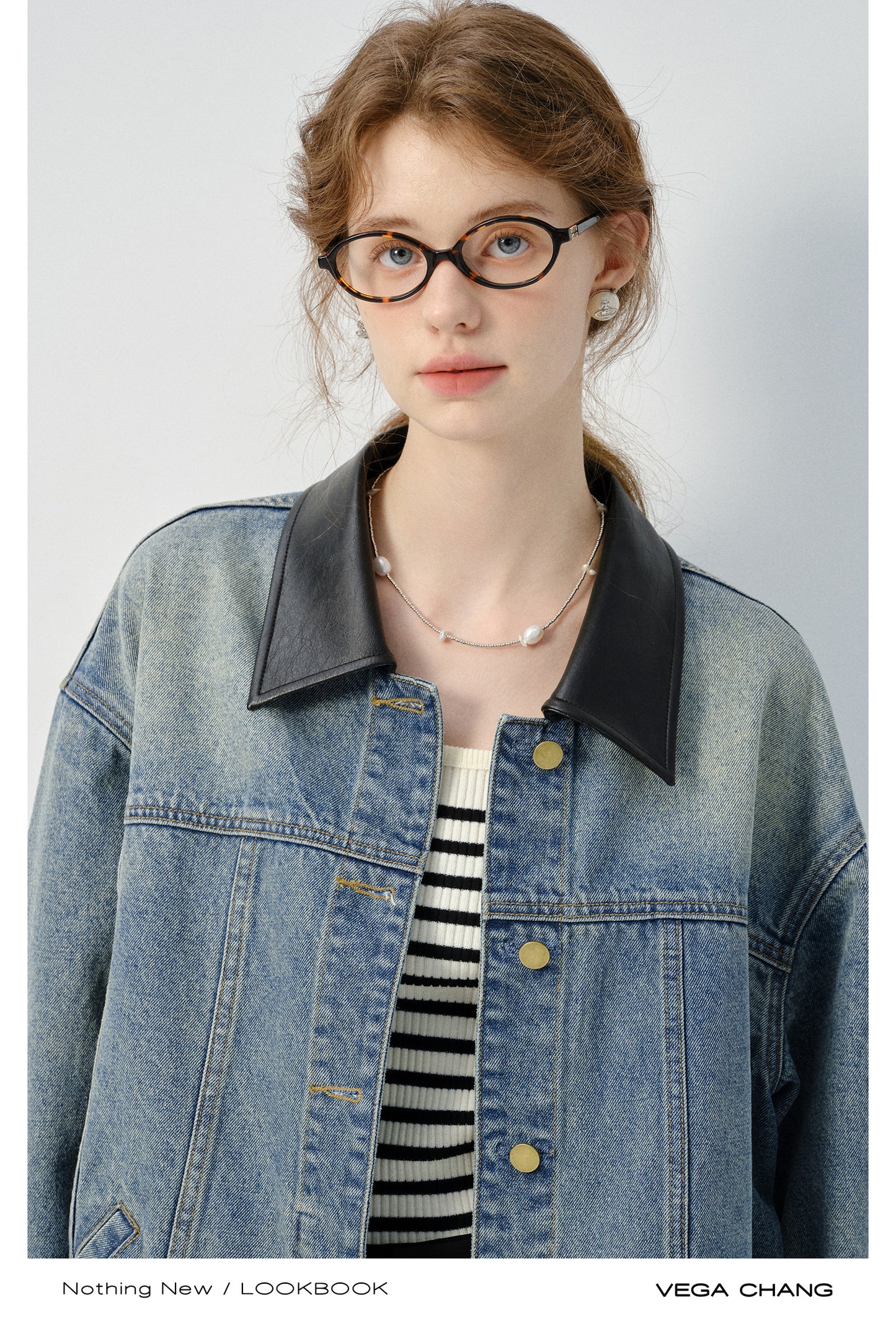Denim Jacket With Contrasting Faux Leather Collar